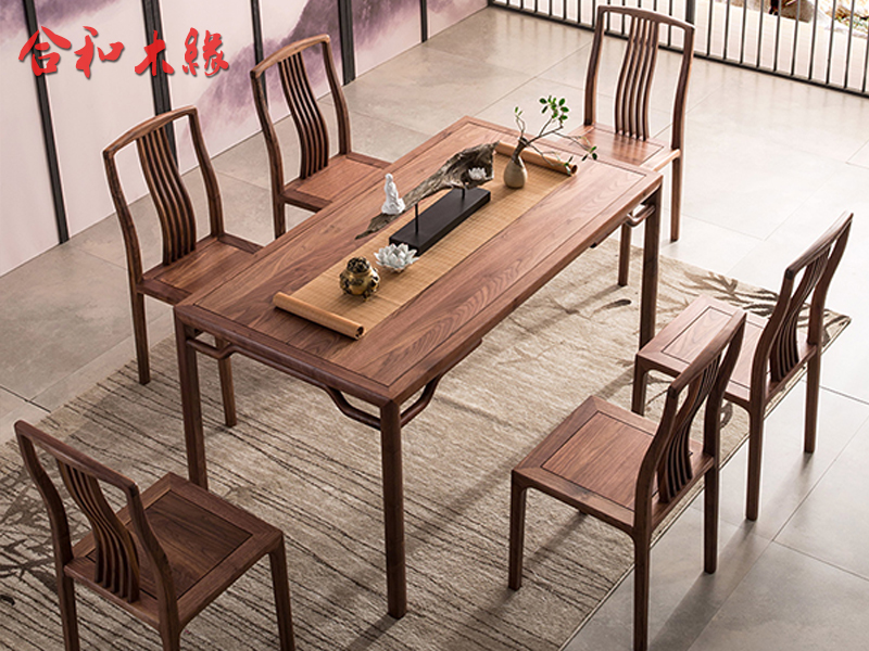 【合和木缘】家具北美黑胡桃新中式餐厅餐桌椅GY-hJ72
